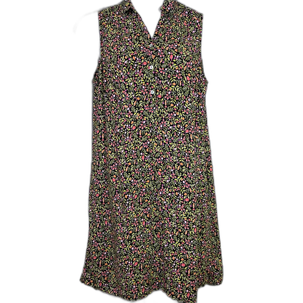 J. Jill Floral Sleeveless shift Dress women’s L Collar 3 Button Front Rayon